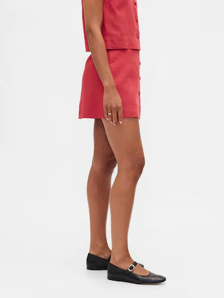 Linen-Blend Button-Front Mini Skort | Gap (US)