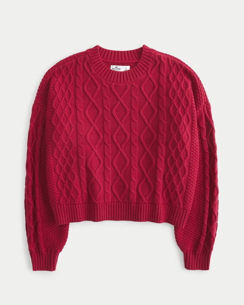 Easy Cable-Knit Crew Sweater | Hollister (UK)