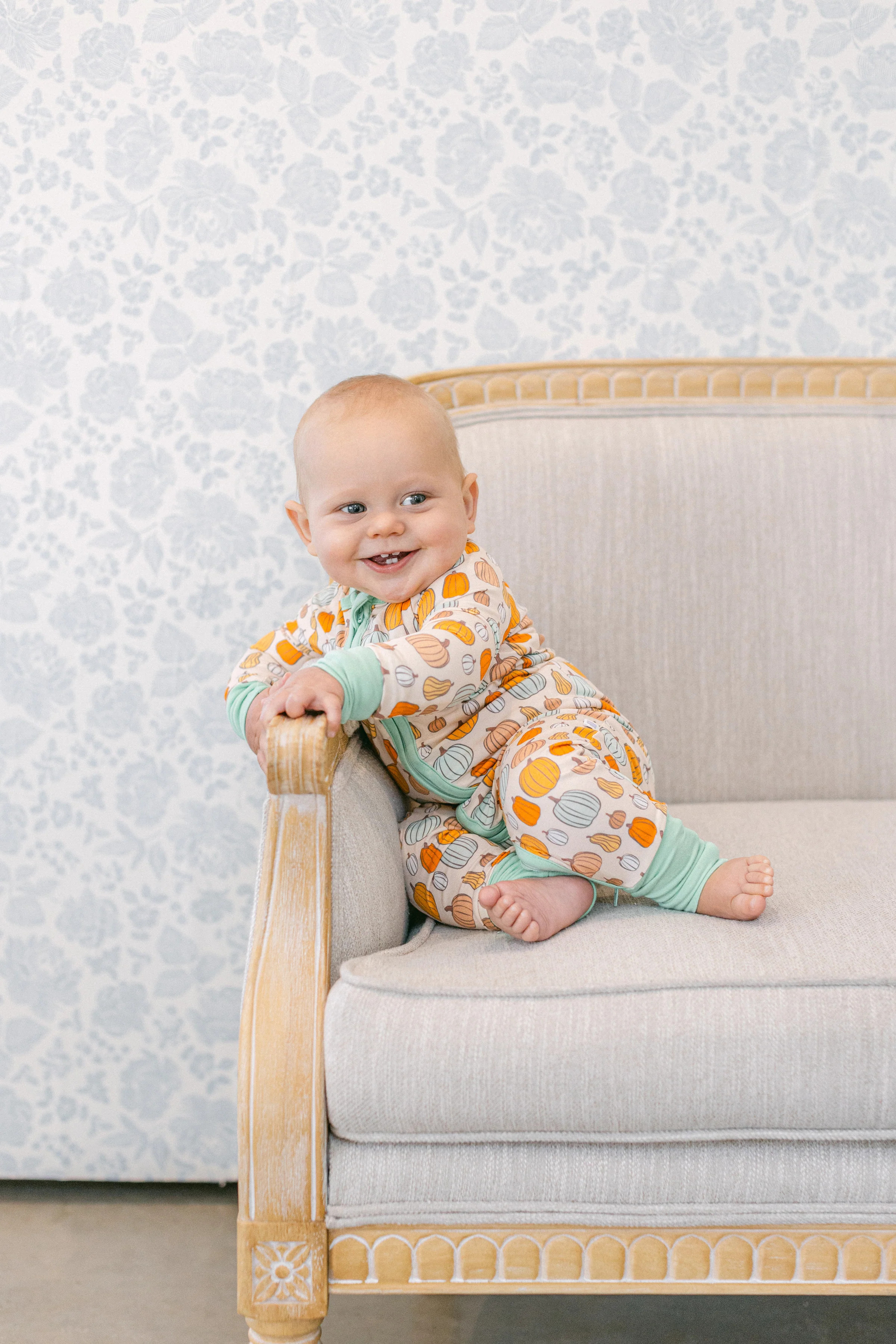 Orange Pumpkins Premium Zipper Romper | Poppy Kids Co