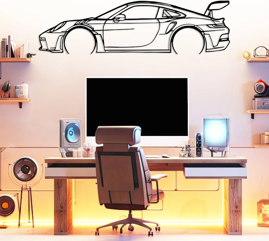 911 Silhouette Metal Car Wall Art, Sports Car, Automotive Silhouette Line Decoration, Minimalist ... | Amazon (US)