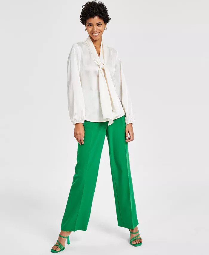Bar III Women's Bow-Tie Long-Sleeve Blouse, Created for Macy's - Macy's | Macy's