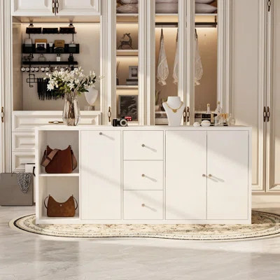 Walk-In Closet Island Dresser With Wide Countertop, Hidden Laundry Hamper, Large Storage Cabinets & Seating Space, Bedroom Wardrobe Island Furniture | Wayfair North America