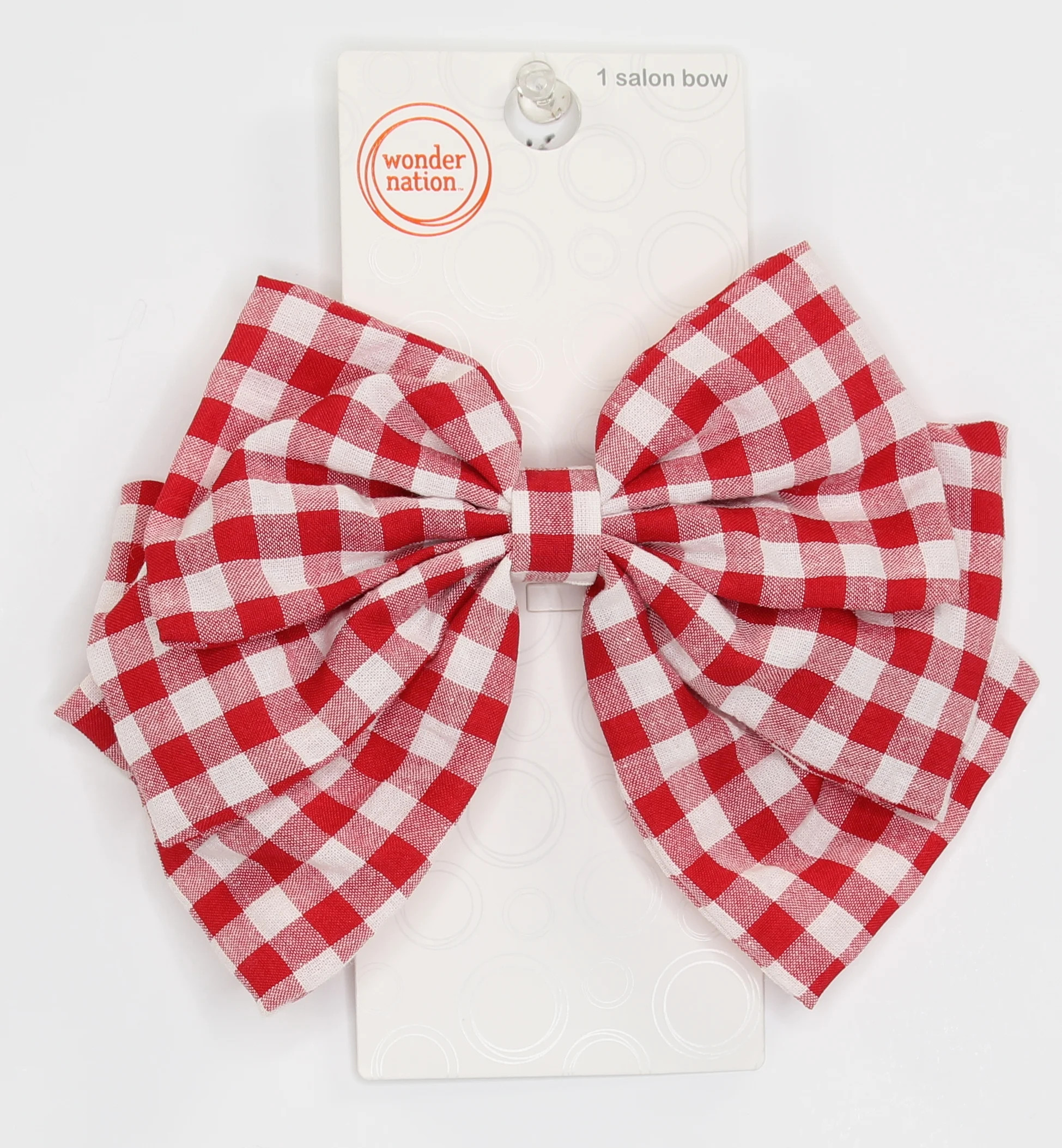 Wonder Nation Girls Gingham Print Bow Barrette Clip, Red | Walmart (US)