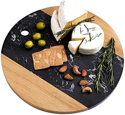 Amazon.com: 12inch Marble Cheese Board with Acacia Wood Accent - Charcuterie Board for Two - Roun... | Amazon (US)