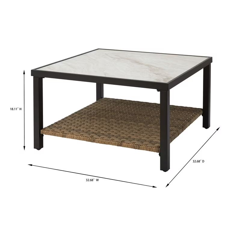 Better Homes & Gardens River Oaks Tile Top Coffee Table with All-Weather Wicker Shelf, White | Walmart (US)