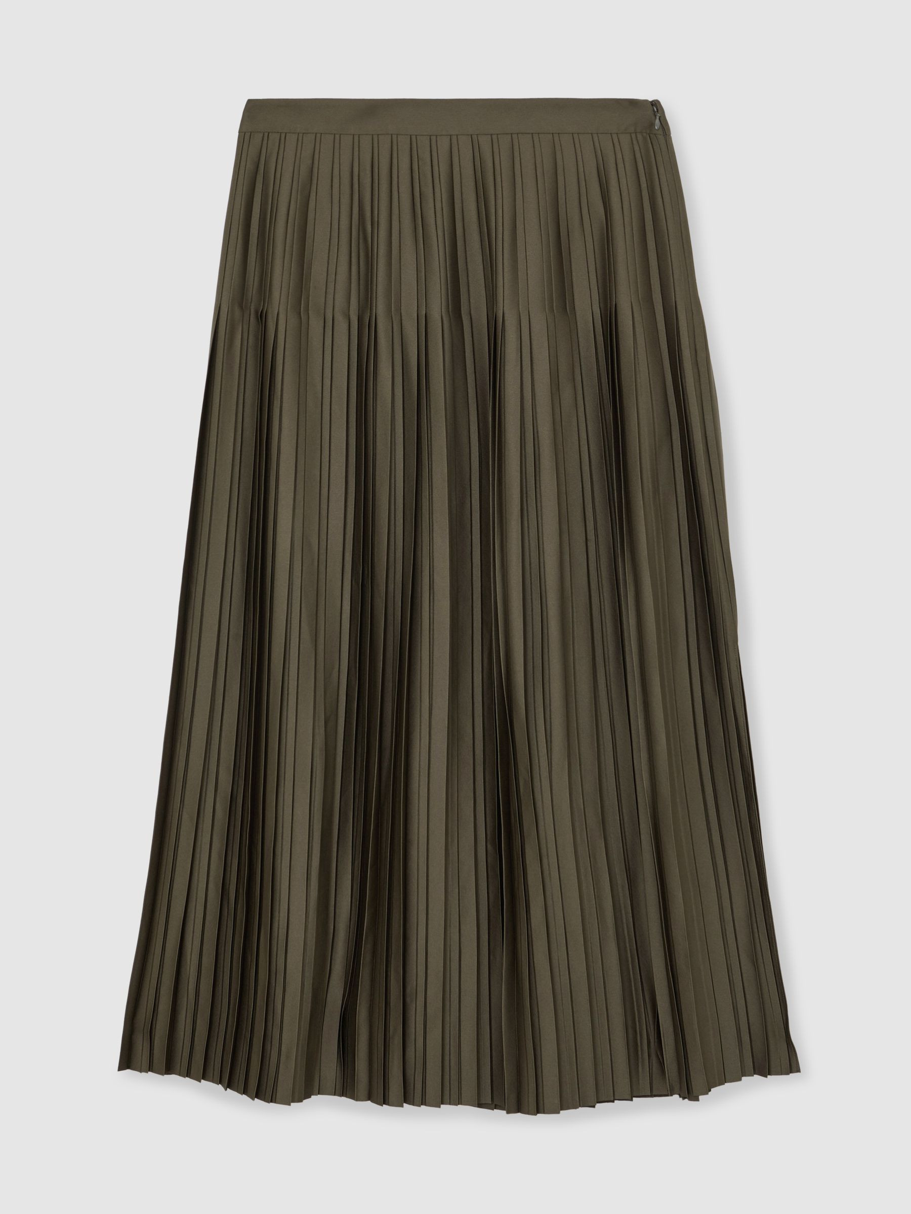 Pleated Midi Skirt in Khaki Green | Reiss UK