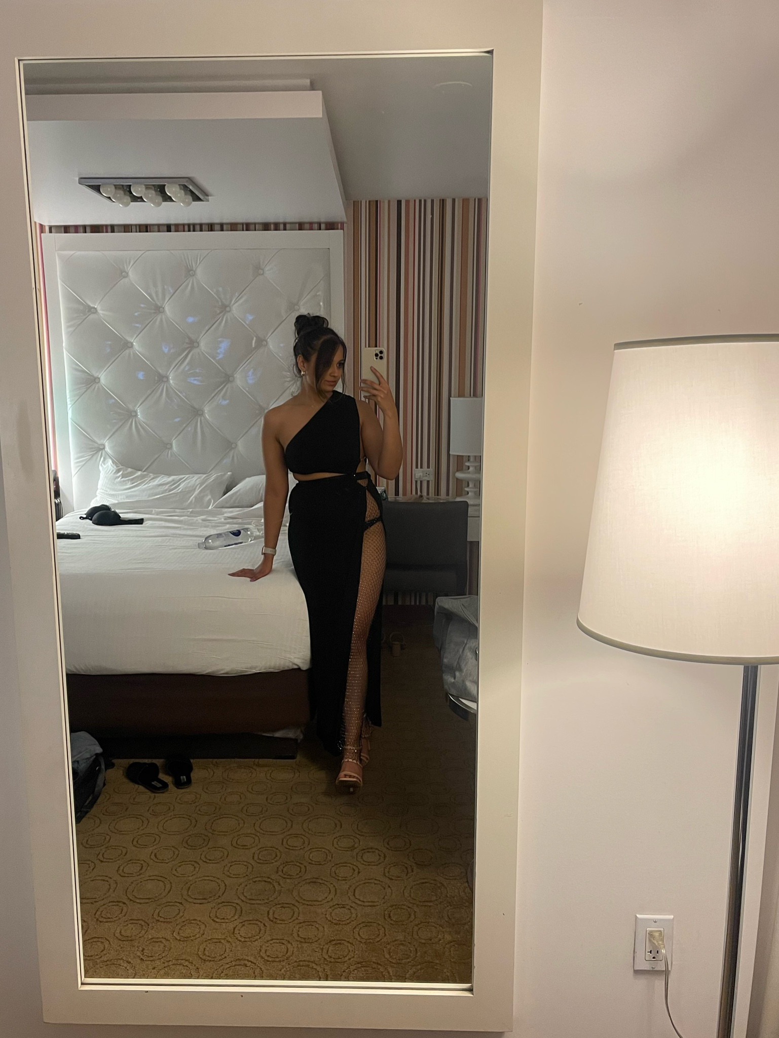 Cutout black maxi dress and rhinestone tights 

Obsessed with this look for a night out! Summer style, night out

#LTKunder50 #LTKFind #LTKSeasonal