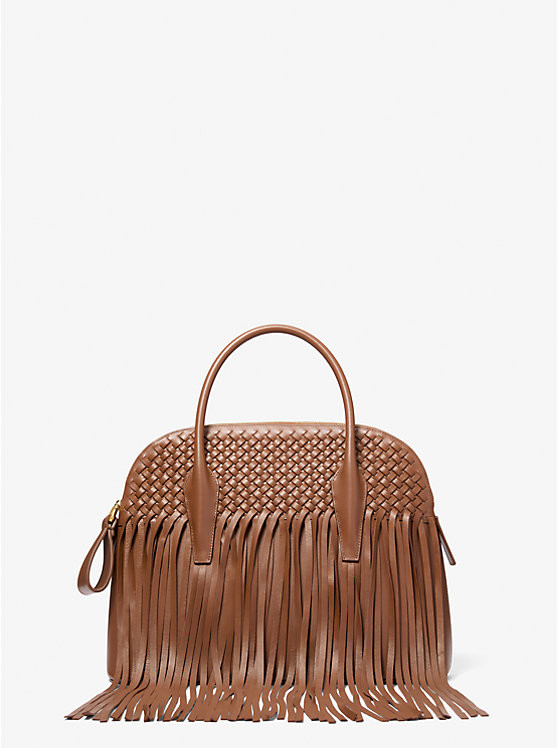 Kaitlin Large Fringed Woven Leather Dome Satchel | Michael Kors US