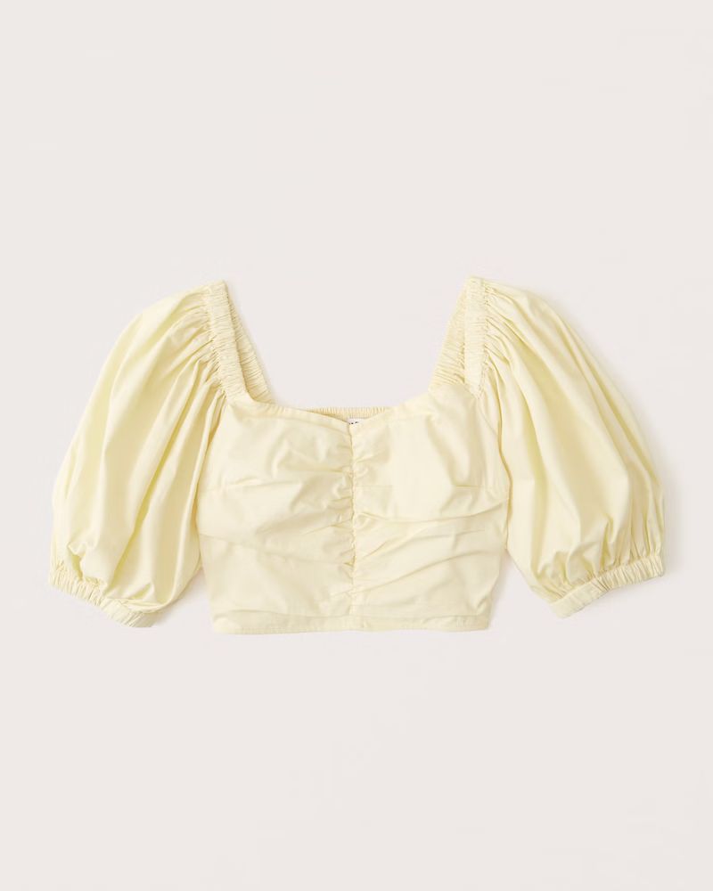 Women's Poplin Cinched Puff Sleeve Top | Women's Tops | Abercrombie.com | Abercrombie & Fitch (US)