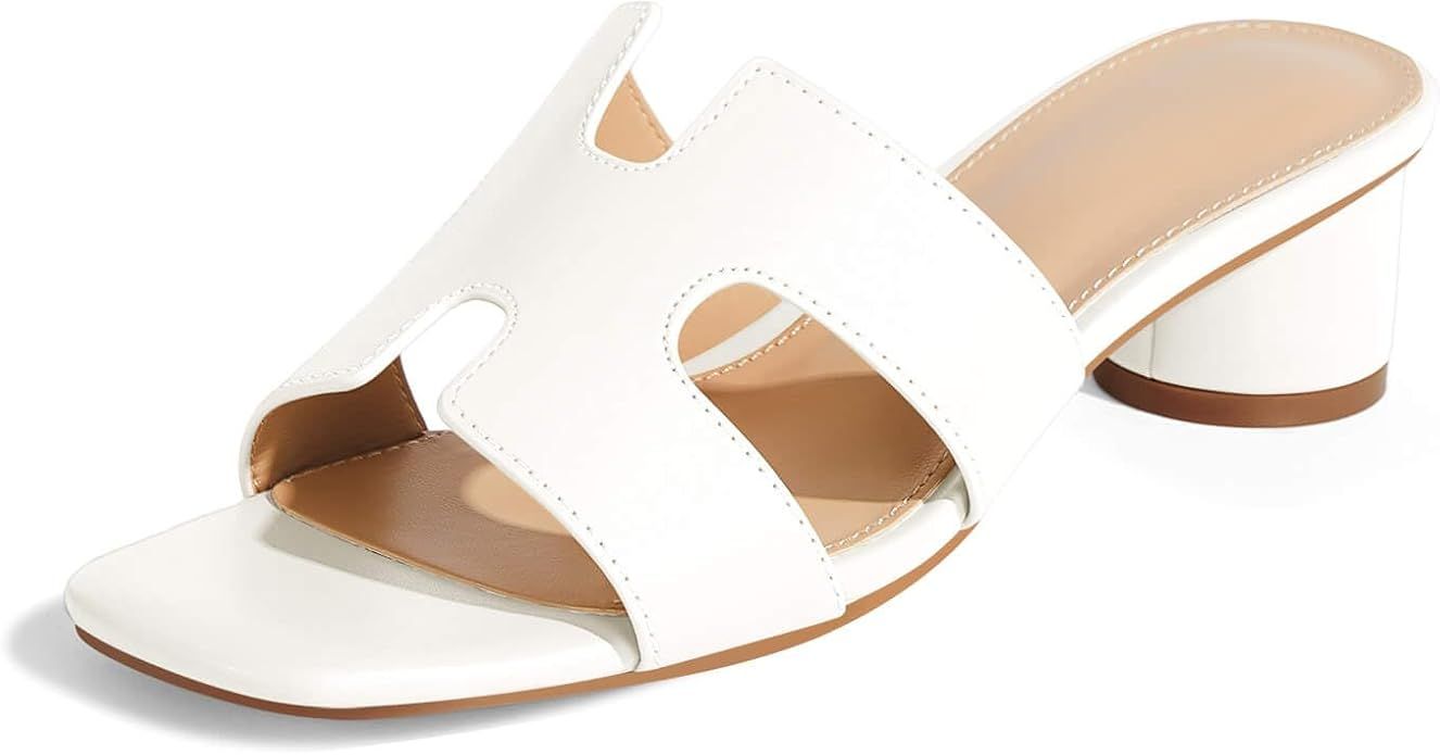 Women's Slip on Heeled Sandals Square Open Toe Chunky Heel Slides Summer Shoes | Amazon (US)