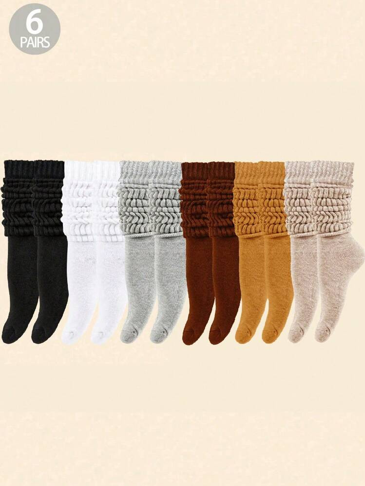 6pairs Women's Fall Winter Slouch Knit Socks Slouchy Socks Women Scrunch Socks Women Scrunchie So... | SHEIN