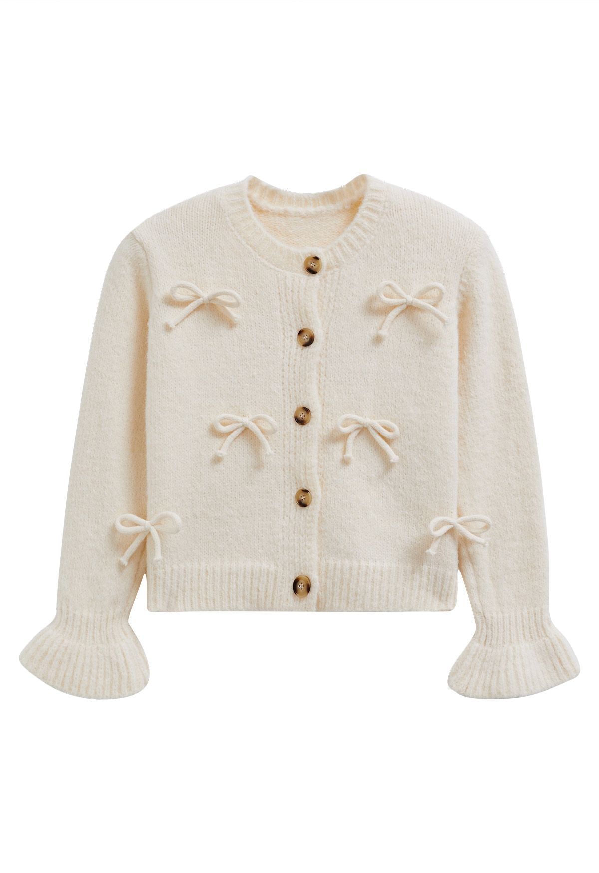 Adorable Bowknot Buttoned Knit Cardigan in Cream | Chicwish