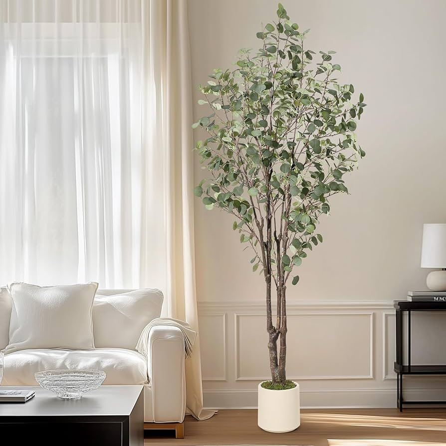 GarveeHome Artificial Eucalyptus Tree, 7 ft Tall Fake Artificial Plant with White Planter\uff0cLa... | Amazon (US)