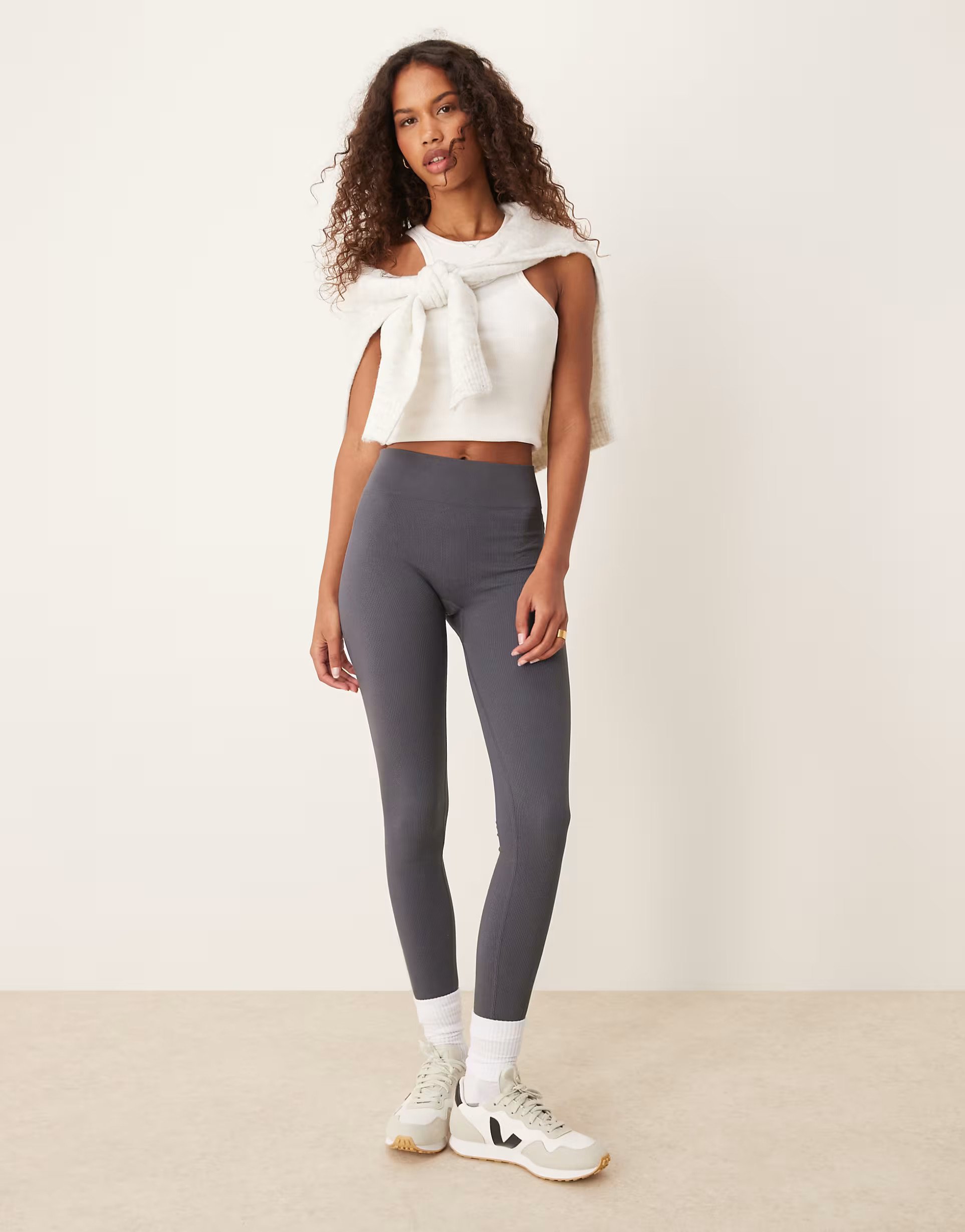 New Look seamless ribbed leggings in grey | ASOS (Global)