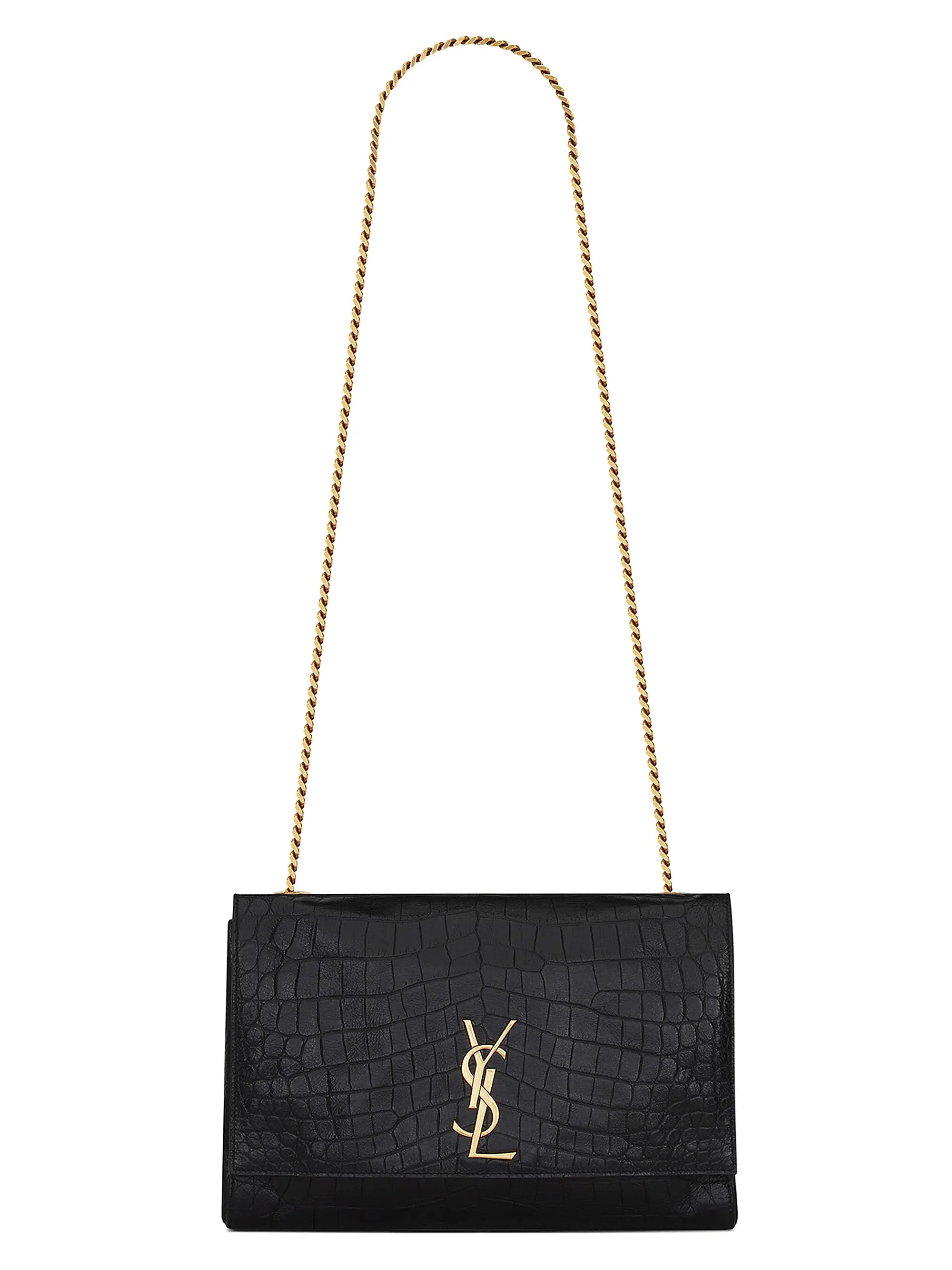 Shop Saint Laurent Kate Medium Reversible Chain Shoulder Bag in Suede and Crocodile-Embossed Leat... | Saks Fifth Avenue