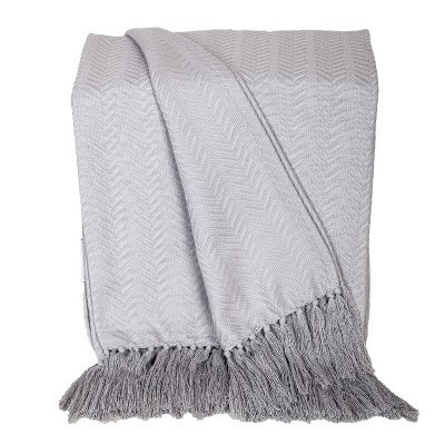 HomeRoots 50" X 60" Gray Woven Cotton Herringbone Throw Blanket with Fringe | Target