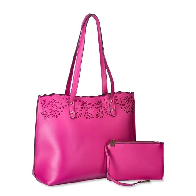 The Pioneer Woman Cooper Perforated Tote Bag with Pouch, Fuchsia, Women's | Walmart (US)