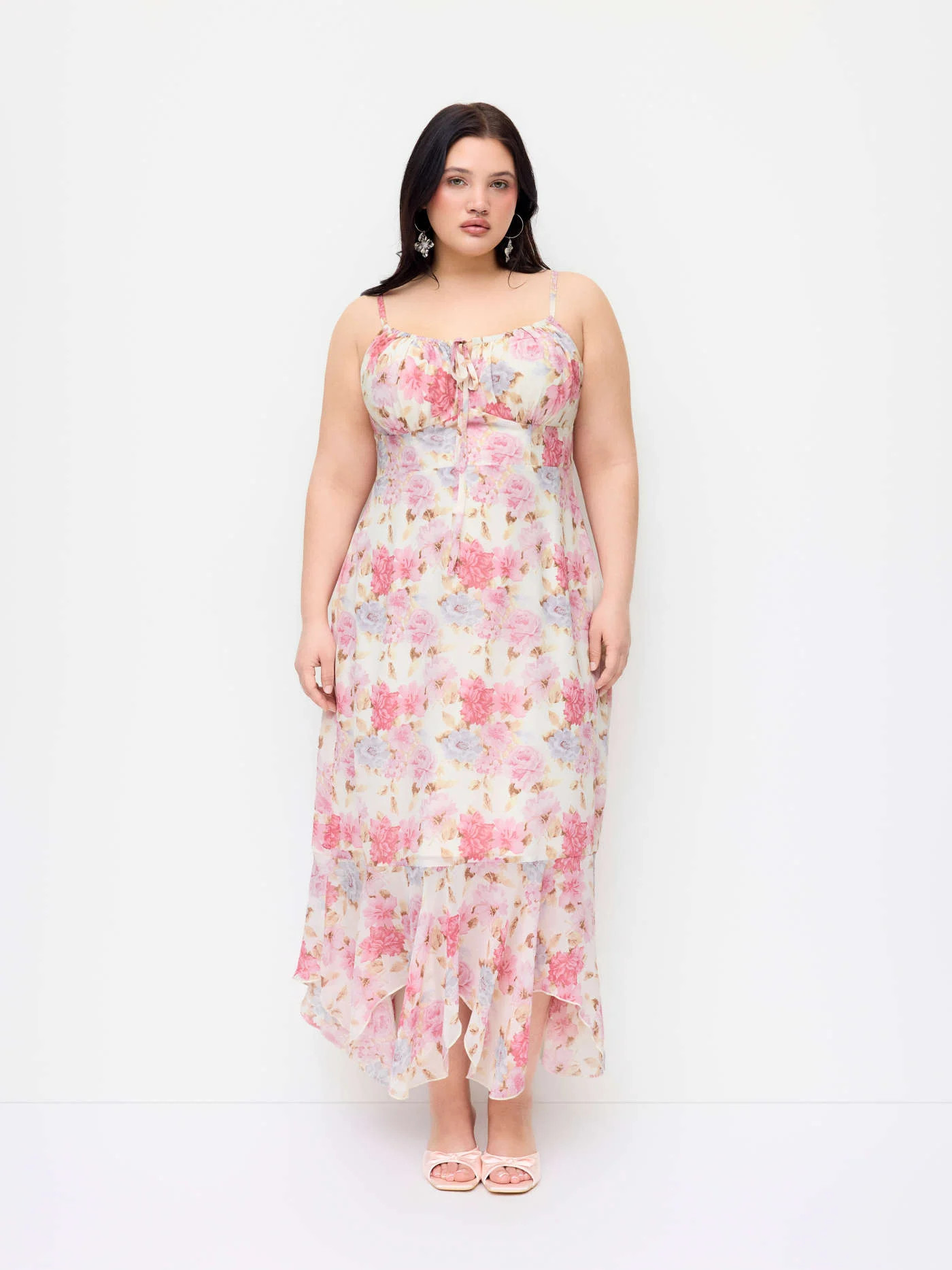 Floral Knotted Ruffle Maxi Mermaid Dress Curve & Plus | Cider