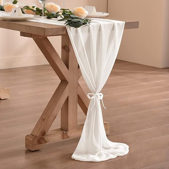 Socomi 14ft Ivory Chiffon Table Runner 29x170 Inches Sheer Wedding Runner Romantic Rustic Table R... | Amazon (US)