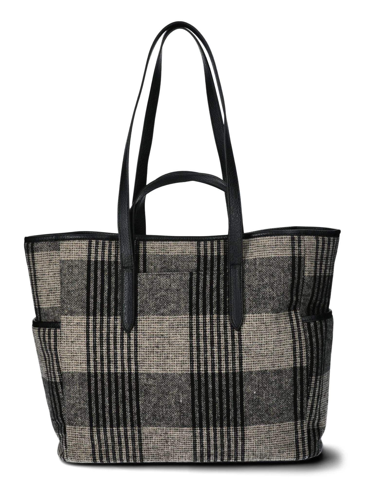 Time and Tru Women's Plaid Double Handle Large Tote Bag, Black - Walmart.com | Walmart (US)