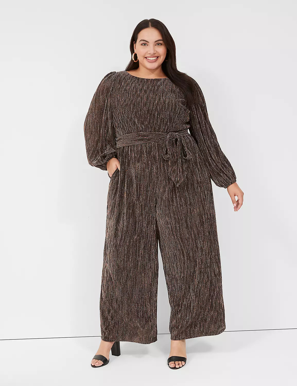 Lurex Surplice-Back Pleat Jumpsuit | LaneBryant | Lane Bryant (US)
