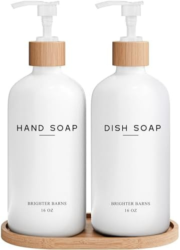 White Glass Hand and Dish Soap Dispenser Set by Brighter Barns - Kitchen Soap Dispenser Set with ... | Amazon (US)