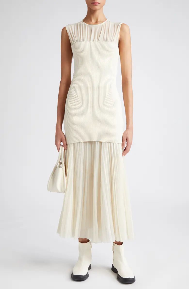 Proenza Schouler Mixed Media Sleeveless Pleated Midi Dress | Nordstrom | Nordstrom