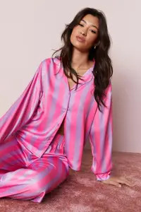 Satin Oversized Stripe Pajama Pants Set | Nasty Gal US