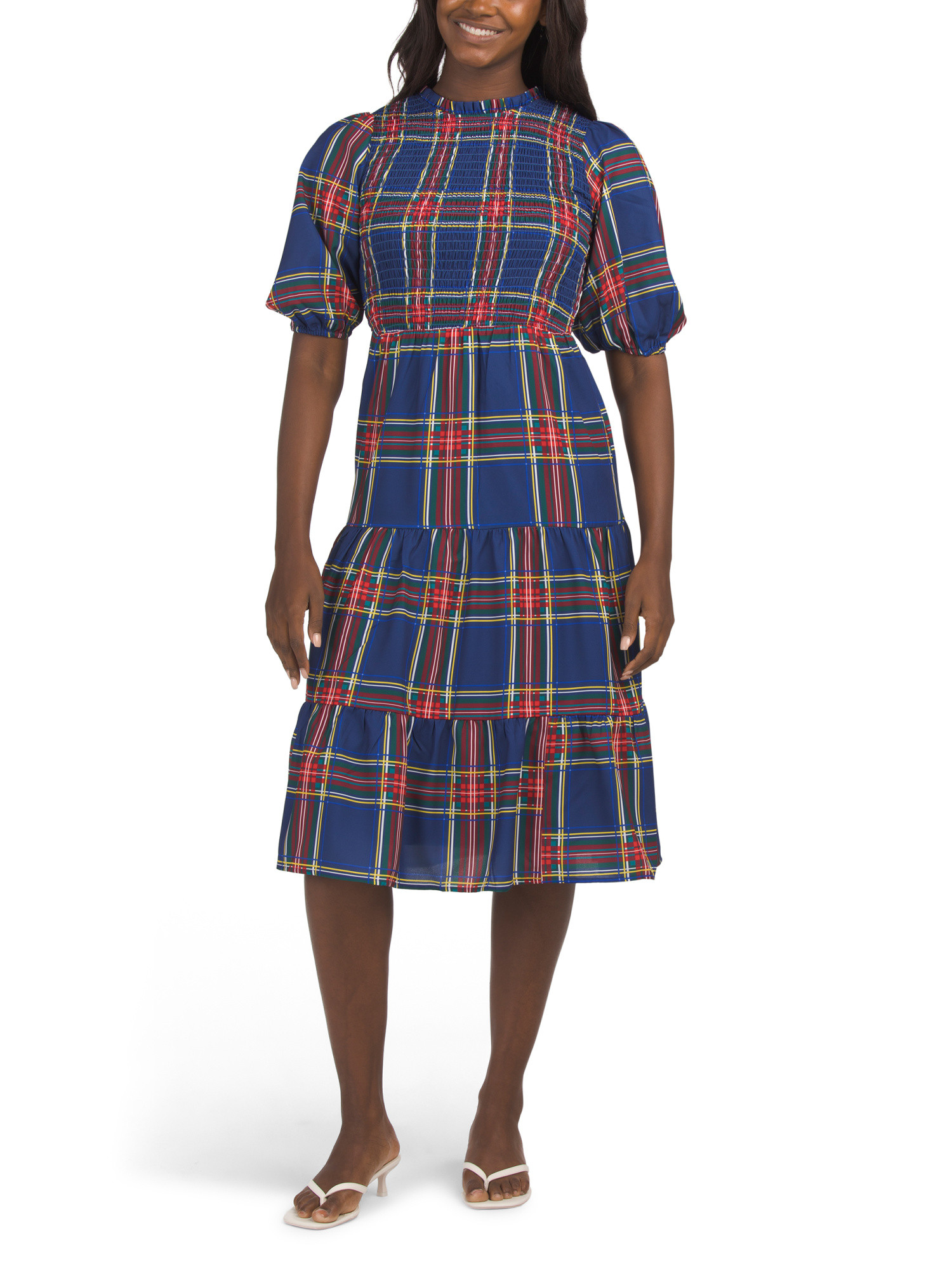 Lakeview Plaid Smocked Tiered Midi Dress | Casual Dresses  | Marshalls | Marshalls