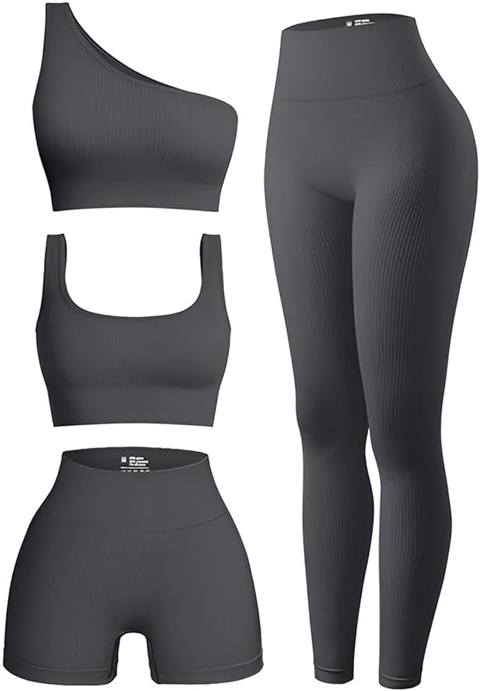4 Piece Workout Sets For Women Ribbed Leggings Clothes Yoga Sets Active Wear Matching Work Out Se... | Amazon (US)