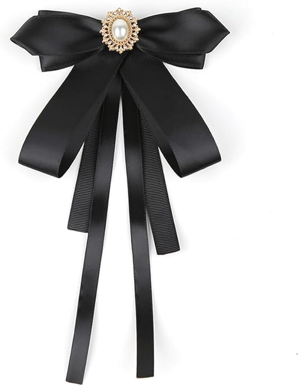 JKQBUX Fashion Ribbon Bow Tie Brooch Pins for Women Girls Crystal Pearl Uniform Pre-Tied Bowknot ... | Amazon (US)