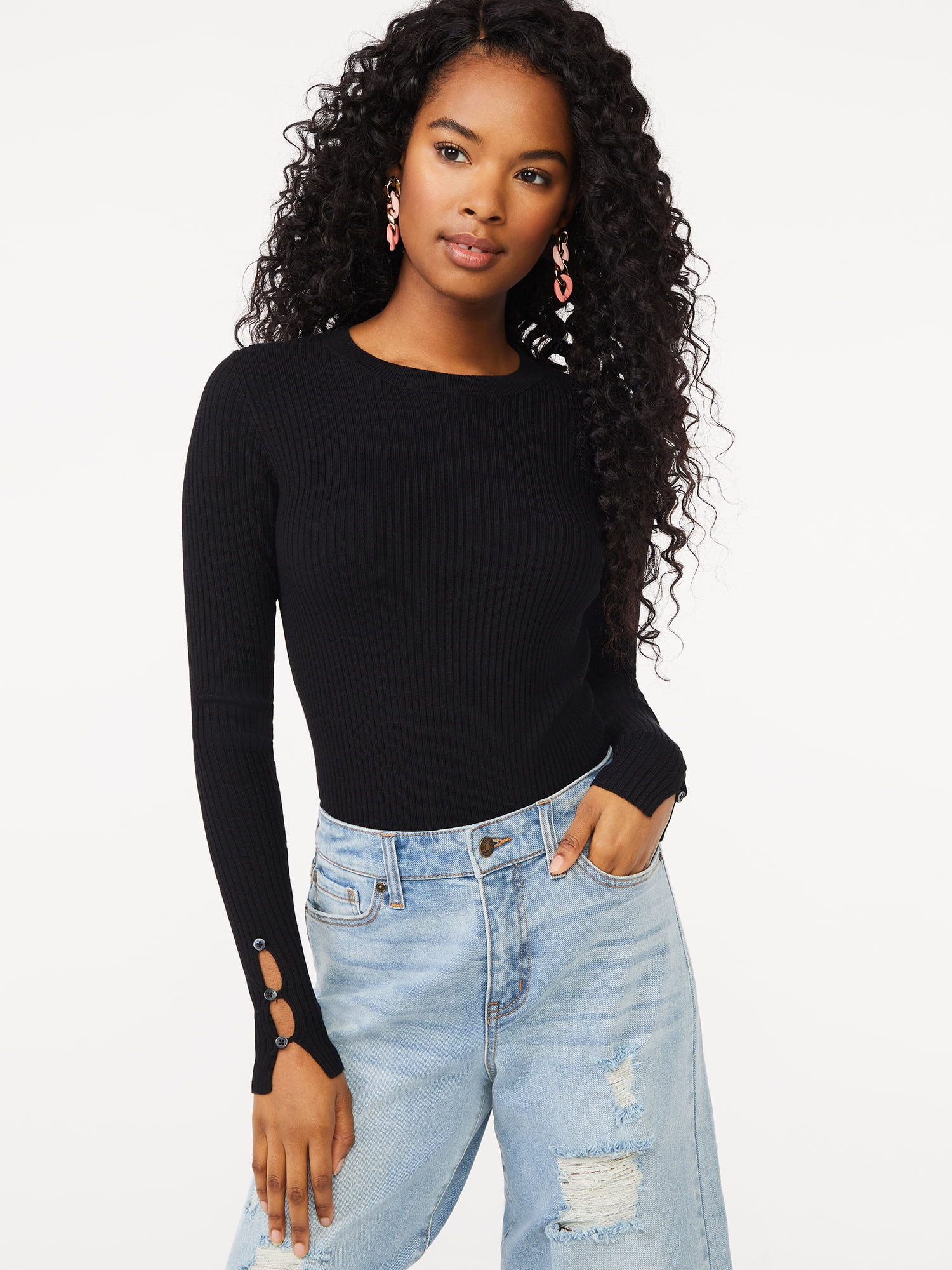 Scoop Women's Long Sleeve Bodysuit Sweater | Walmart (US)