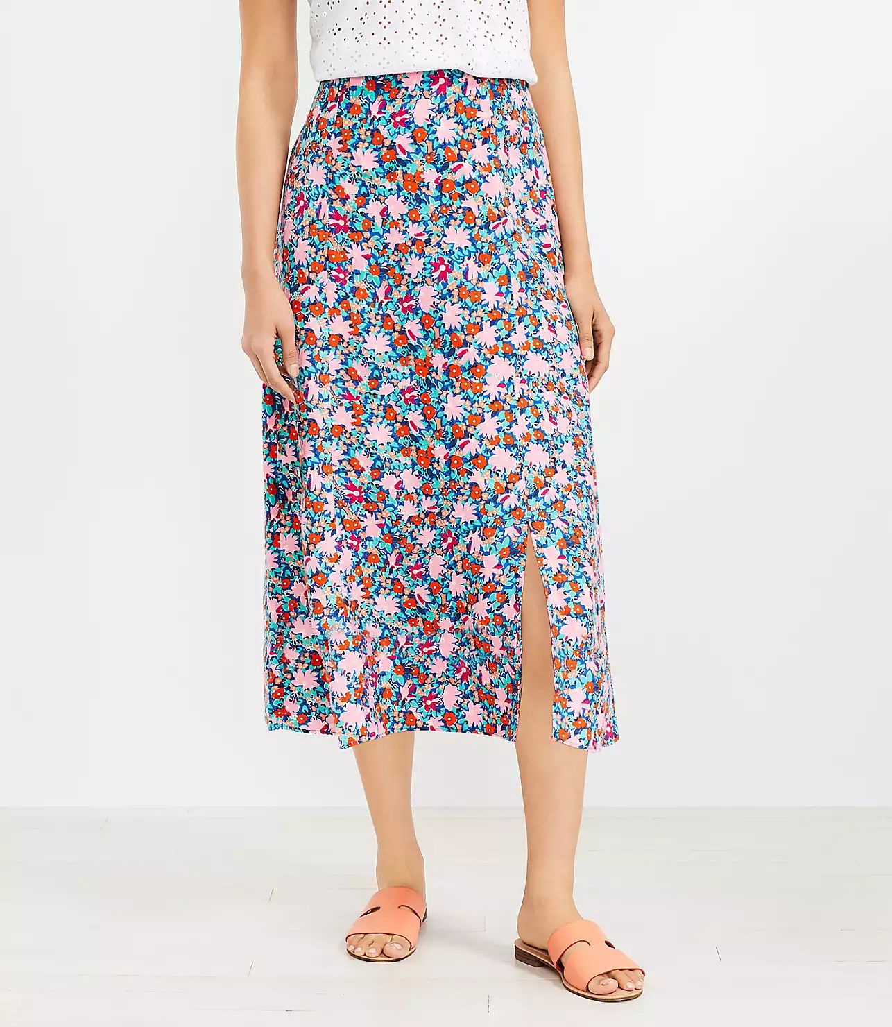 Petite Daisy Side Slit Midi Skirt | LOFT