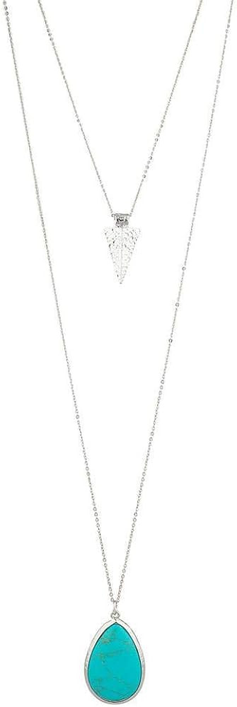LUX ACCESSORIES Women's Stone Teardrop & Arrowhead Double Layered Necklace Set | Amazon (US)