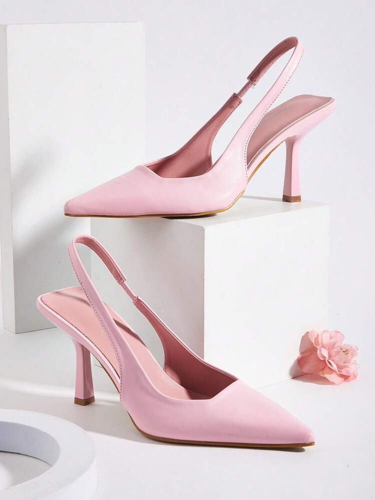 Sexy Puntige Teen Blootliggende Hakband Stiletto Hoge Hakken, Roze, Voor Bruiloftsfeest | SHEIN
