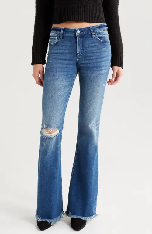 HIDDEN JEANS Ripped Mid Rise Flare Jeans in Dark Wash at Nordstrom, Size 28 | Nordstrom