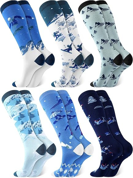 Toulite 6 Pairs Ski Athletic Socks Skiing and Snowboarding Socks Gift for Men Women Novelty Over ... | Amazon (US)