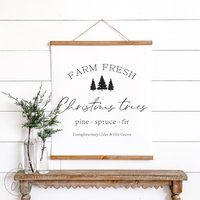 Farm Fresh Christmas Trees Sign | Wall Decor Holiday Farmhouse Hanging Canvas | Etsy (US)