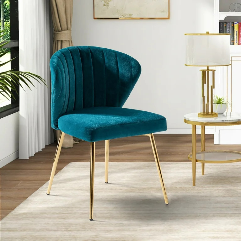 14 Karat Home Modern Wingback Accent Chair Dining Chairs with Gold Metal Legs Teal - Walmart.com | Walmart (US)