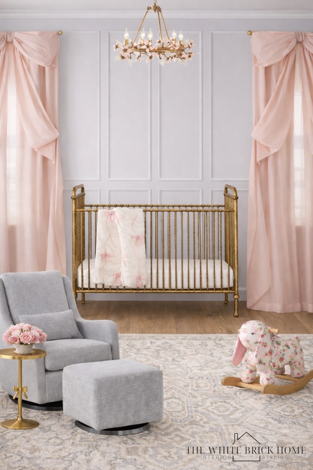 A soft, timeless nursery that blends blush accents, warm brass, and an heirloom style rug for an elegant nursery design. 
❤️❤️
Nursery, nursery decor, nursery design, nursery ideas, pink, pink nursery, pink nursery ideas, loveshackfancy nursery, bow nursery, bow curtains, nursery girl design, nursery rug, crib, nursery chandelier, girls nursery, pink nursery, baby girl nursery, baby girl bedroom, toddler girl, toddler girl bedroom, loveshackfancy, loveshackfancy nursery, loveshackfancy girls room, pottery barn, pottery barn kids


#LTKBump #LTKHome #LTKBaby