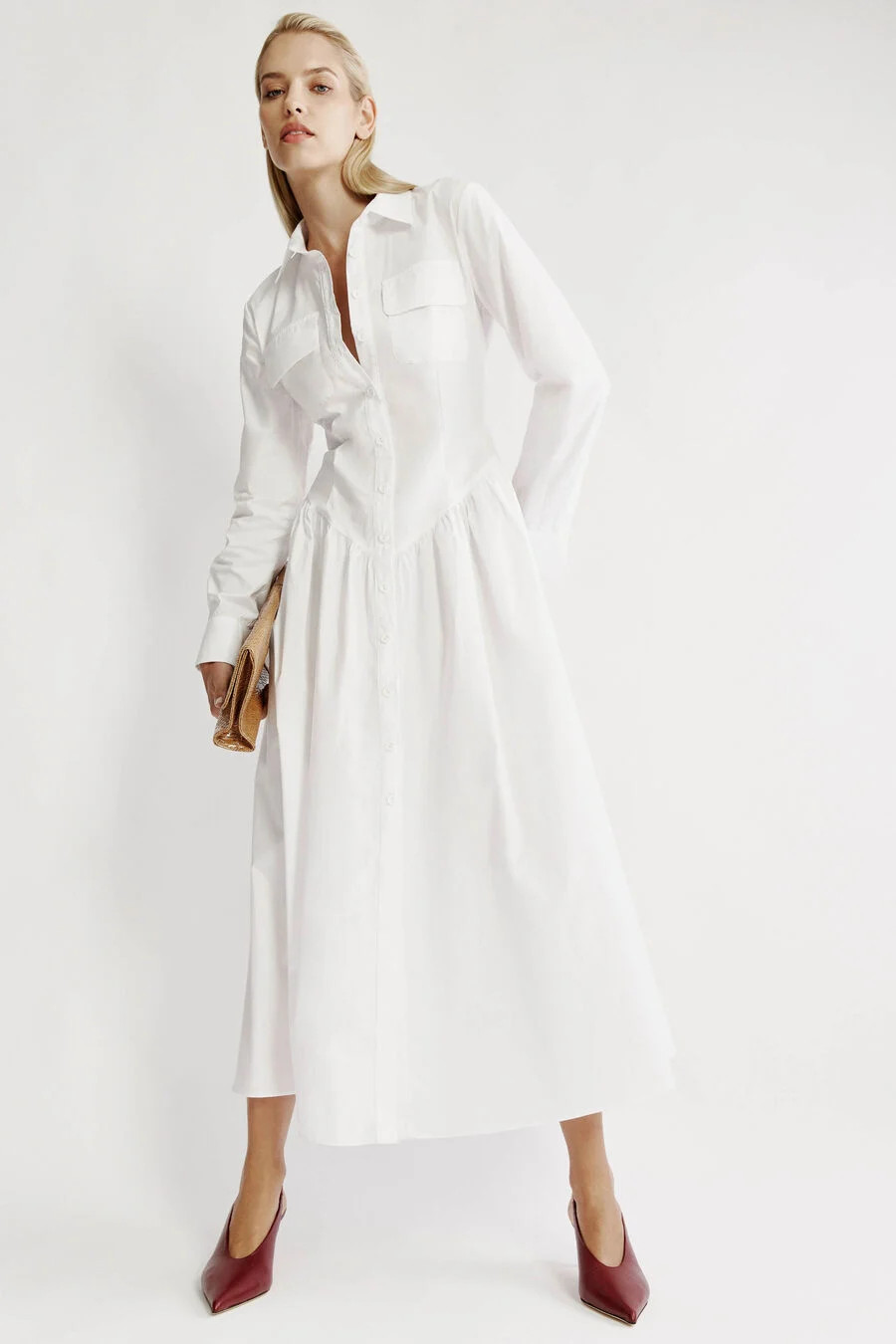 agatha fitted shirt dress in orchid white | Bardot (US)