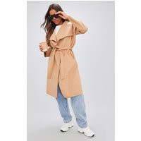 Camel Veronica Waterfall Tie Waist Coat | PrettyLittleThing UK