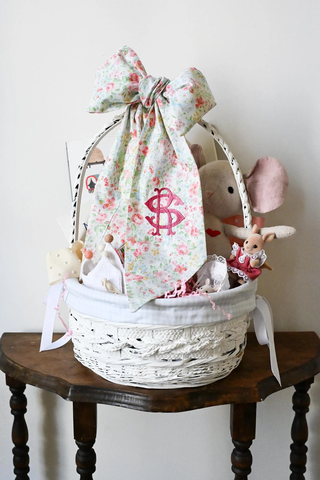 Monogramed Easter Basket Bow With Matching Hairbow | Embroidered Easter Basket Scarf | Monogram W... | Etsy (US)