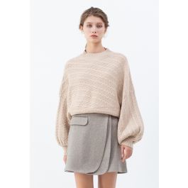 Batwing Sleeves Braid Knit Sweater in Tan | Chicwish