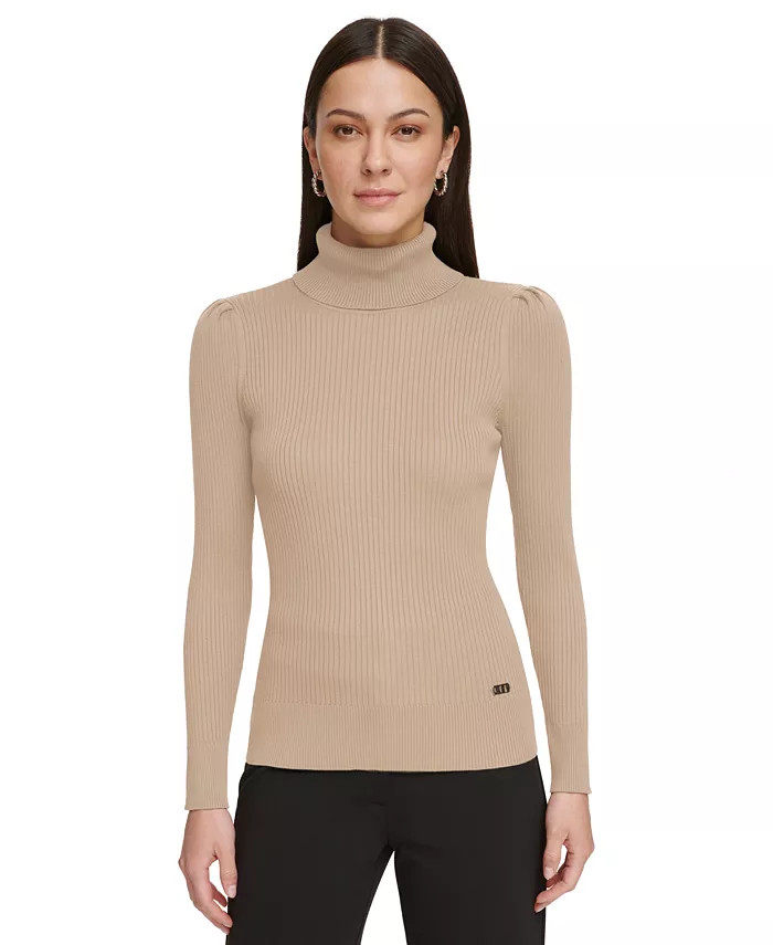 DKNY Women's Ribbed Solid Long-Sleeve Turtleneck - Macy's | Macys (US)