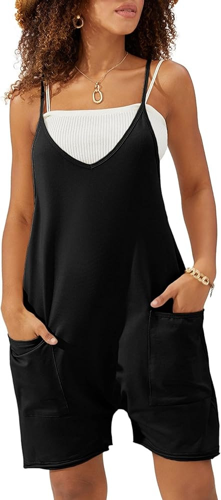 Zhiyouni Women Overall Shorts Summer Rompers Loose Baggy Cami Overalls Short Jumpsuits with Pocke... | Amazon (US)