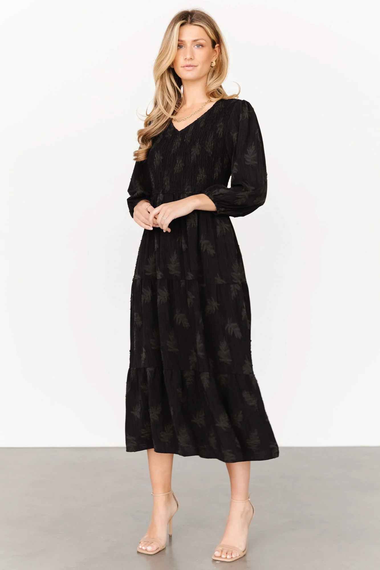 Tommi Smocked Midi Dress | Black | Baltic Born
