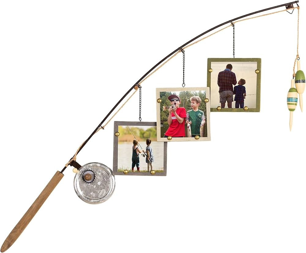 Young's Inc. Wood Fishing Pole Picture Frame Display with Three 4” x 4” Frames - Wall Decor ... | Amazon (US)