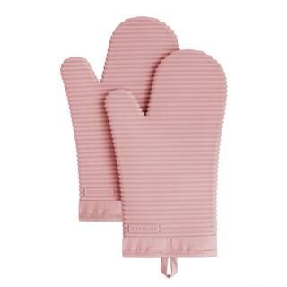 Ribbed Soft Silicone Dried Rose Pink Oven Mitt Set (2-Pack) | The Home Depot