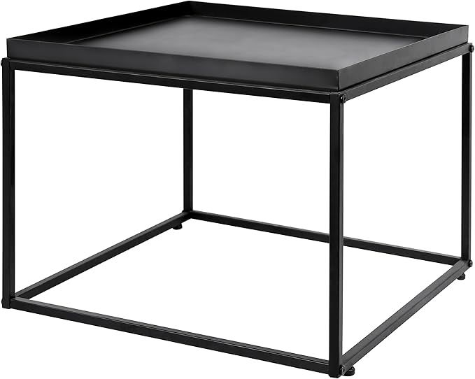 MyGift 24-inch Modern Tray Top End Table - Matte Black Metal Square Side Table or Nightstand | Amazon (US)
